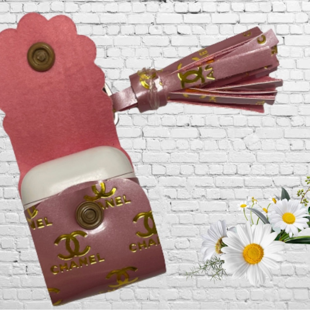 Handmade faux leather case cover for ear buds keychain with tassel